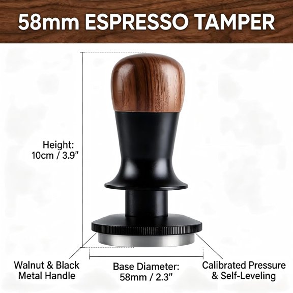 Espresso Tamper, Stainless Steel Corrugated Base with Spring, Automatic Leveling and Calibration Tamping Tool, Barista Espresso Accessories