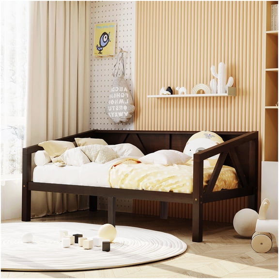 Espresso Twin Daybed with Storage, 3-in-1 Convertible Sofa Bed for Living Room or Bedroom