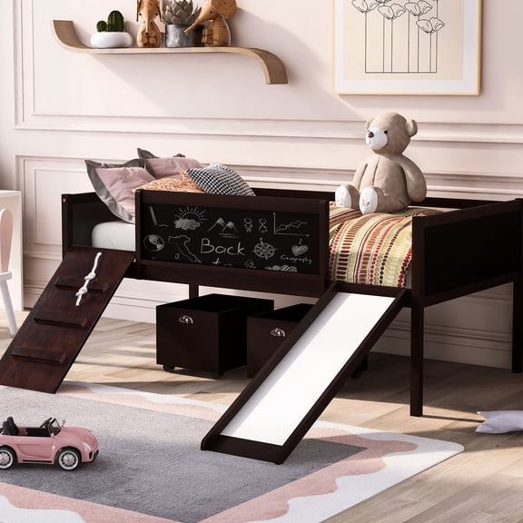 Espresso Twin Loft Bed with Climbing Frame | Gain Climbing Experience, Ensure Bed Stability