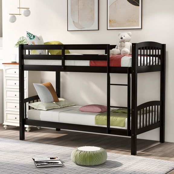 Espresso Twin Over Twin Bunk Bed with Ladder