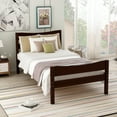 Espresso Twin Size Wood Platform Bed Frame with Headboard and Sturdy