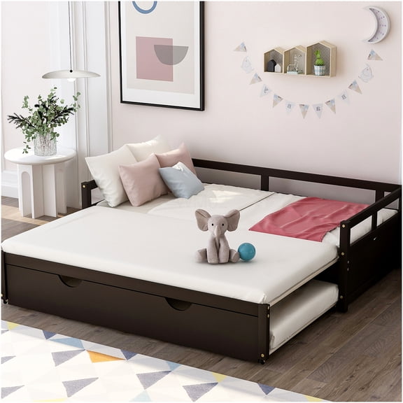 Espresso Twin to King Size Extending Daybed with Pull-Out Trundle and Storage