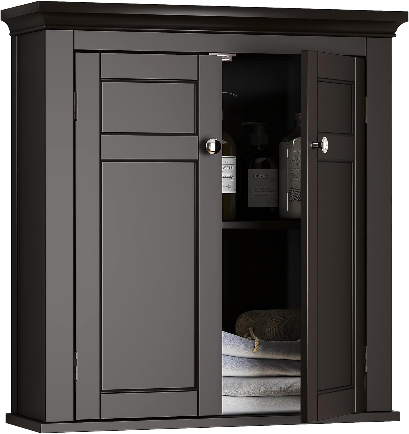Espresso Wall Mounted Bathroom Over Toilet Storage, Doors