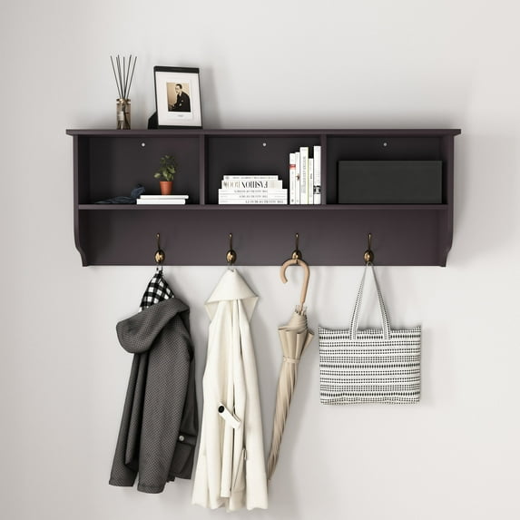 Espresso Wall Rack | Offer Multiple Cubbies for Storage | Smooth Finish MDF Material | Make Entryway Organized