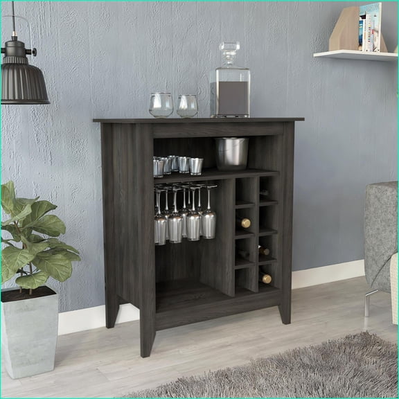 Espresso Wood Bar Cabinet with 6-Bottle Wine Rack, Open Shelf & Drawer - Modern Home Dining Storage