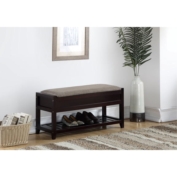 Espresso Wood Bench with Hidden and Shelf Storage / Efficient Shoe Storage Solution