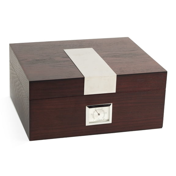 "Espresso" Wood Cigar Humidor with Spanish Cedar Lining. Holds Up To 50 Cigars and Includes a Humidistat, External Hygrometer and Stainless Steel Accents.