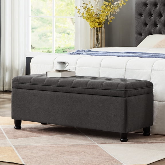 Espresso Wood Linen Bench with Foam Filler / Comfortable Seating and Storage Utility
