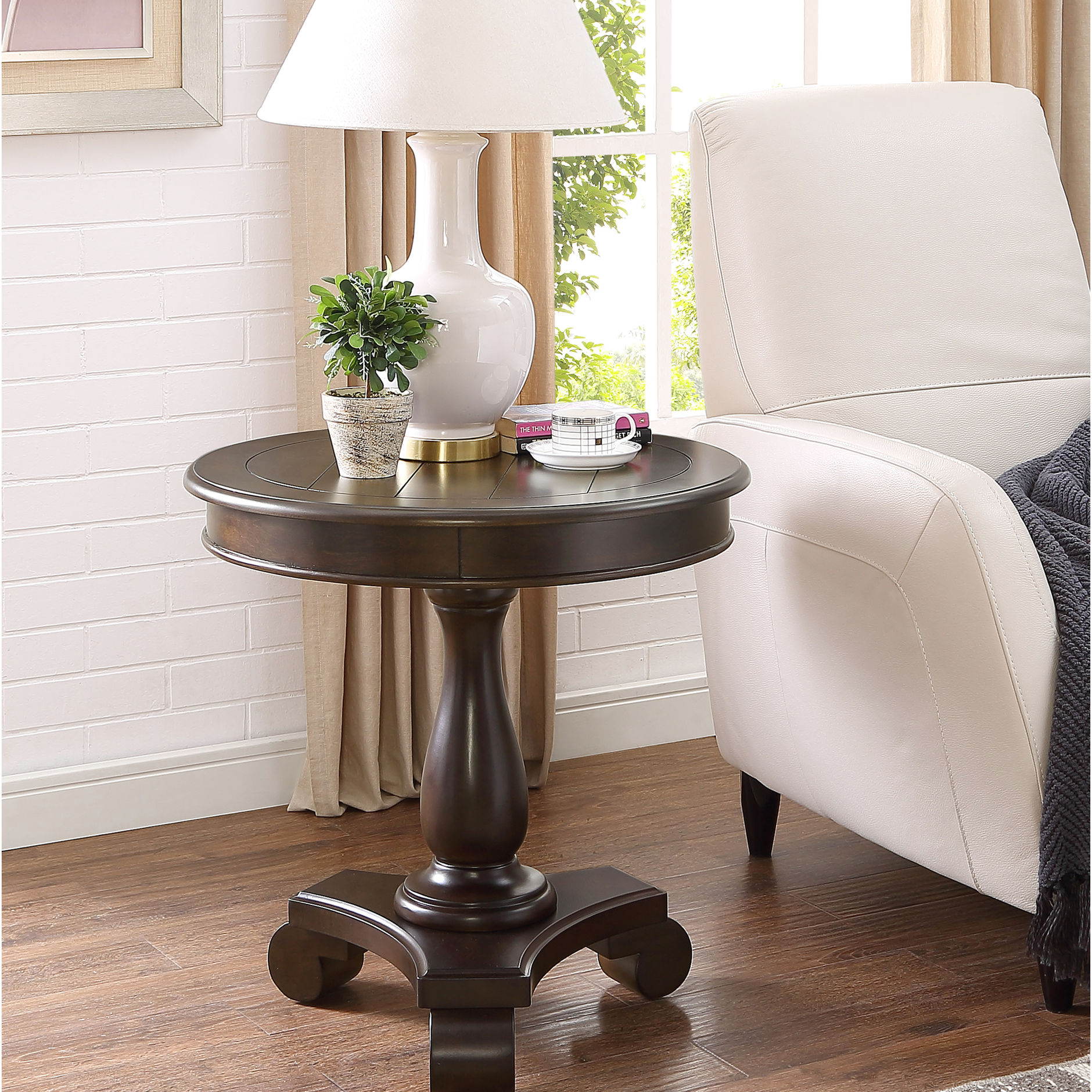 Espresso Wood Pedestal Side Table For Bedroom Decorating Offers Useful ...