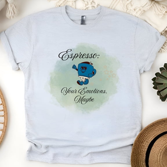 Espresso Your Emotions Maybe Coffee Quote Graphic T-Shirt for Adults, Ash, Size 3XL
