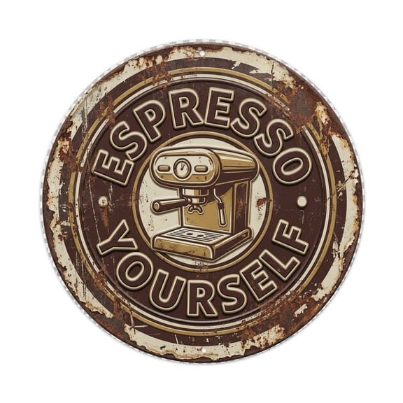 Espresso Yourself Nostalgic Hanging Ornament Retro Slogans Vintage Metal Tin Sign Plaque Wall Decor for Cafe, Club, Garden Round Metal Poster 8x8Inch