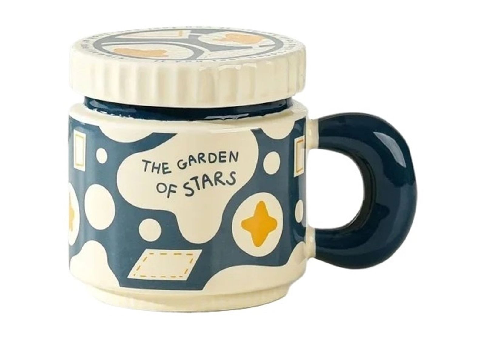 Espresso cup 400ML Ceramic Mug Checkerboard Flower Pattern Coffee Cup With