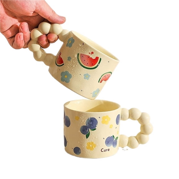 Espresso cup Ceramic Coffee Cup Water Mug Cute Fruit Pattern Milk Tea Cup With Anti-slip Handle Coffee Cup