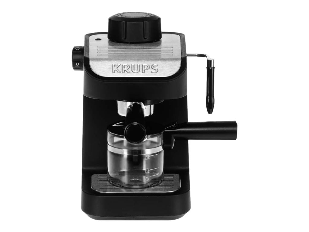 krups xp1020 steam espresso machine with glass carafe, 4-cup, black
