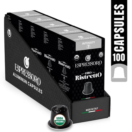 Espressoro Organic Espresso Capsules, Oro Ristretto Intensity 7, Pack of 100