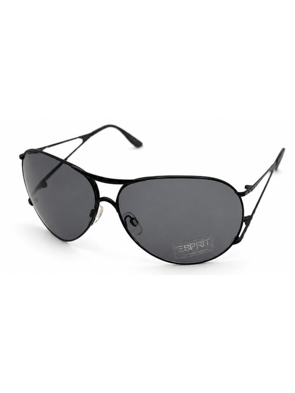 Womens Sunglass Black Metal Aviator, Solid Smoke Lens 19264 538