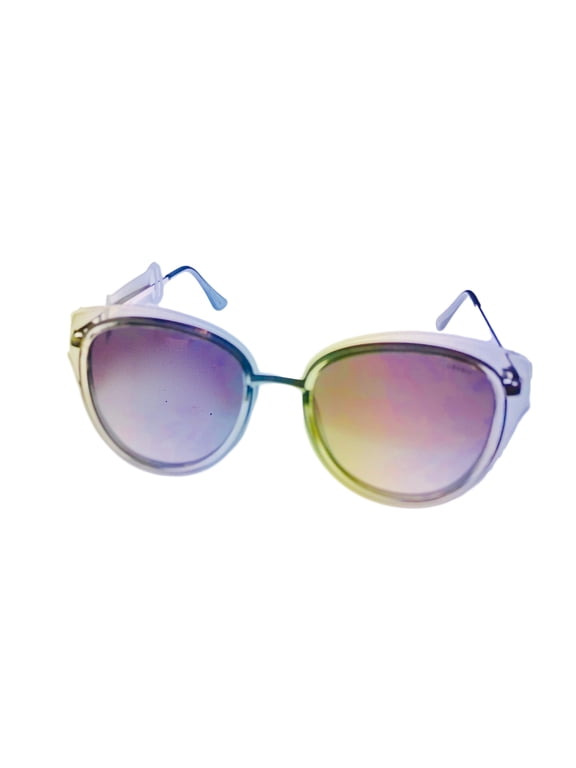 Womens Sunglass Clear Silver Cateye Plastic, Flash Lens 39066 505