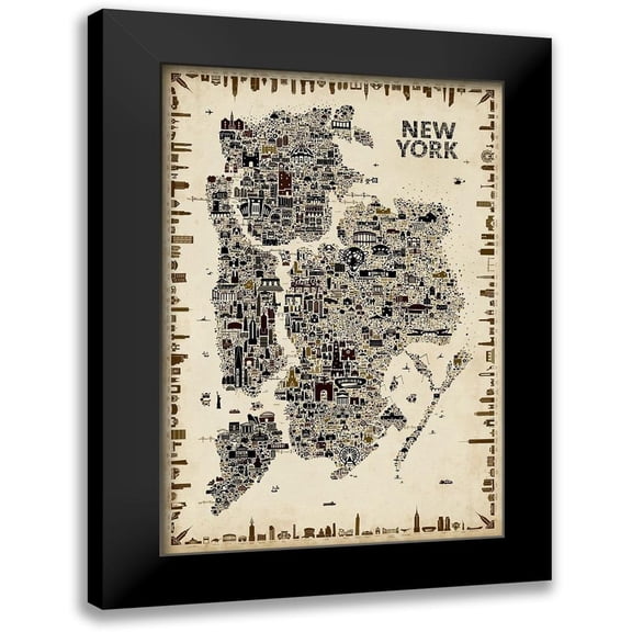 Esquer, Rafael 11x14 Black Modern Framed Museum Art Print Titled - Antique Iconic Cities-New York
