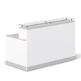 thumbnail image 1 of Esquire Glass Top Reception Desk 63"W x 32"D White Laminate/Silver Laminate Desktop Kickplate and Accents/Glass Top, 1 of 2