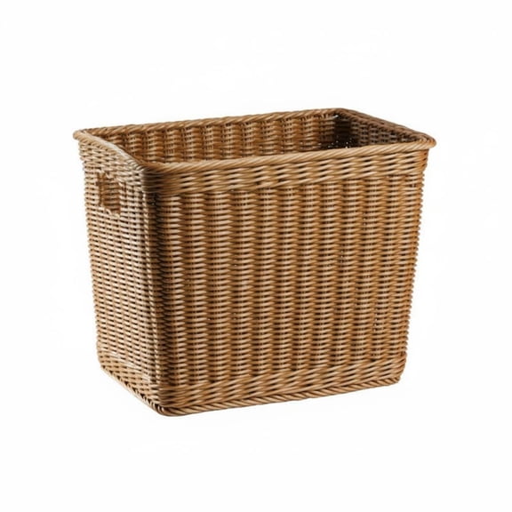 Esquirla 1 Pack Open Top Square Woven Basket Deep Storage Laundry Hamper 15.35 Inch Rectangular Imitation Rattan Organizer with Handles for Dirty Clothes Toy Storage in Bedroom Closet Living Room
