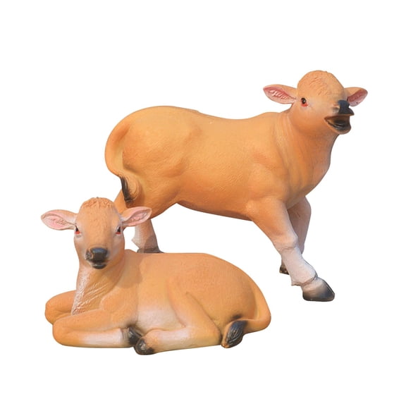 Esquirla 1 Pair Double Calf Figurine Resin Statue Desktop Farm Animals Decorative Handcrafts Ornaments Artwork Ox Sculpture for Indoor Office Window , Mini