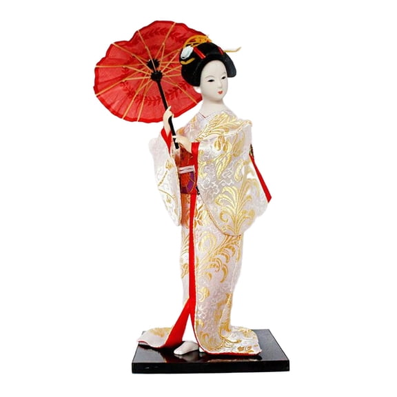 Esquirla 12" Japanese Geisha Asian Geisha Doll Sculpture Ethnic Japanese Geisha Dolls Girl Statue for Office Shelf Tabletop Home Decor White and Gold