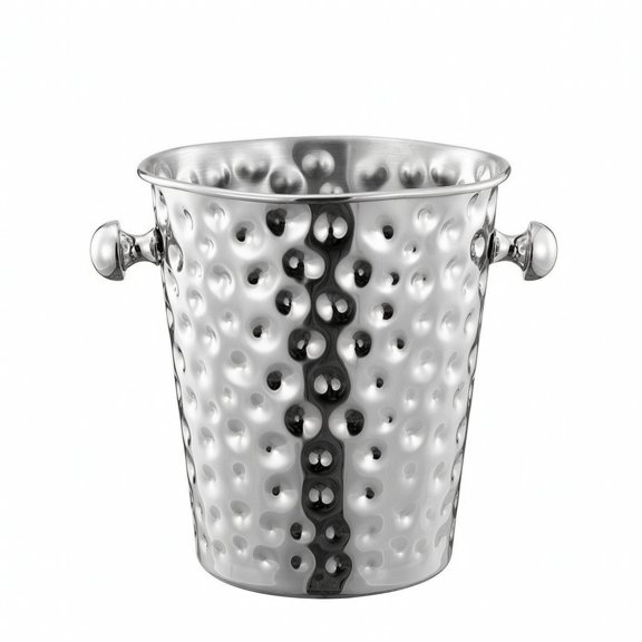 Esquirla 2 Count Rolled Edge Stainless Steel Drink Chiller Bucket Hammered Texture with Dual Handles 3L Size for Home Bar Countertop Buffet Table