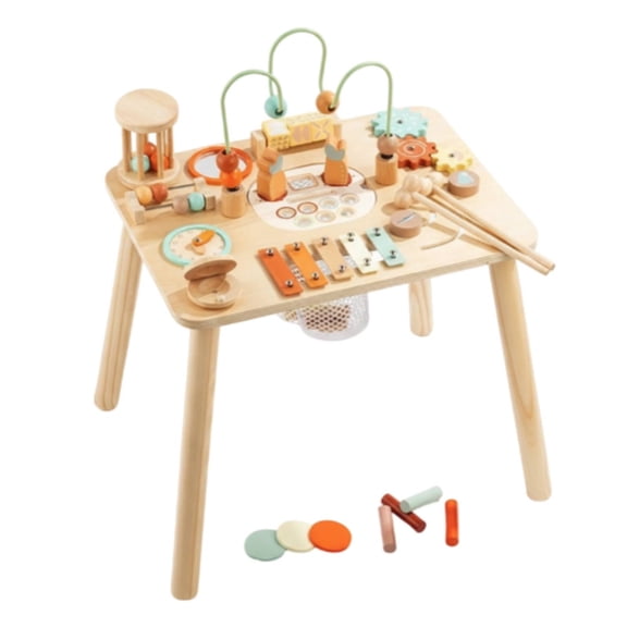 Esquirla 2 Pack Wooden Kids Table with Bead Maze Carrot Game and Clock for Early Cognition and Logical Thinking