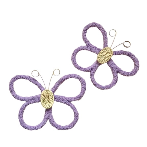 Esquirla 2 Pieces Butterfly Wall Sculpture Boho Wall Art Thread Material Modern Decorative Wall Hanging Ornament Suitable for Bedroom Living Room Kitchen Dining Room Hallway Nursery Kids Purple