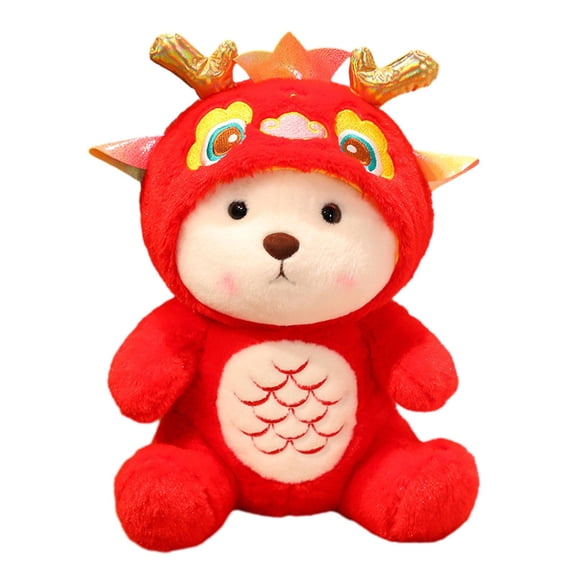 Esquirla 2024 Chinese New Year Decoration Animal Sculpture Cartoon Red Soft Dragon Figure Spring Festival Statue for Home Cafe Holiday 25cm