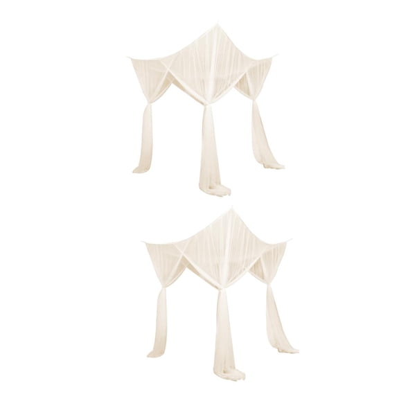 Esquirla 2Pcs Beige Hanging 4 Post Bed Canopy Valance Fine Mesh