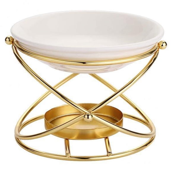 Esquirla 2x Essential Oil Burner Ceramic And Iron Melter Candle Tealight Candle Holder for Home Bedroom Living Room Gifts & Dcor , Option1 Golden