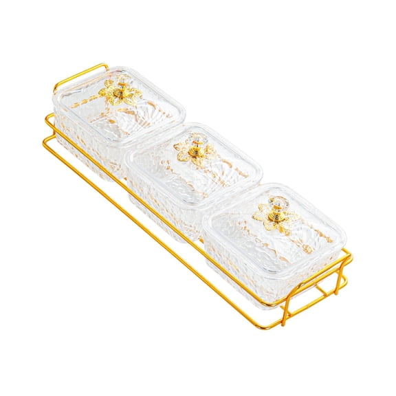 Esquirla 3 Serving Bowls with Lids and Holder Candy and Nut Dishes Portable Decorative Snack Platter Appetizer Tray for Chocolates Table transparent