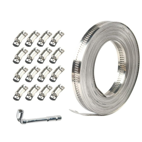 Esquirla 304 Stainless Clamp DIY Lightweight Adjustable Screw Clip Metal Strap for Worm Gear Hose Pole Air Duct 10m with 16 fastener