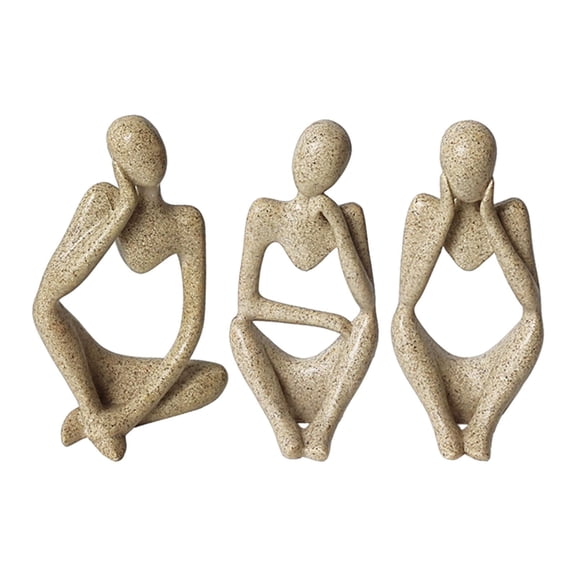 Esquirla 3Pcs Thinking People Statue Sculpture Hand Painted Collectible Decorative Desk Decoration for Bookshelf Desktop Multipurpose Brown
