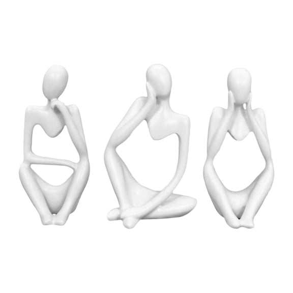 Esquirla 3Pcs Thinking People Statue Sculpture Hand Painted Collectible Decorative Desk Decoration for Bookshelf Desktop Multipurpose White