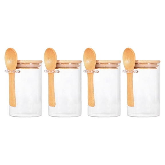 Esquirla 4 Pieces Glass Jars with Bamboo Lids and Spoon Clear Kitchen Canisters Food Storage Containers for Cookie Matcha Tea Bathroom