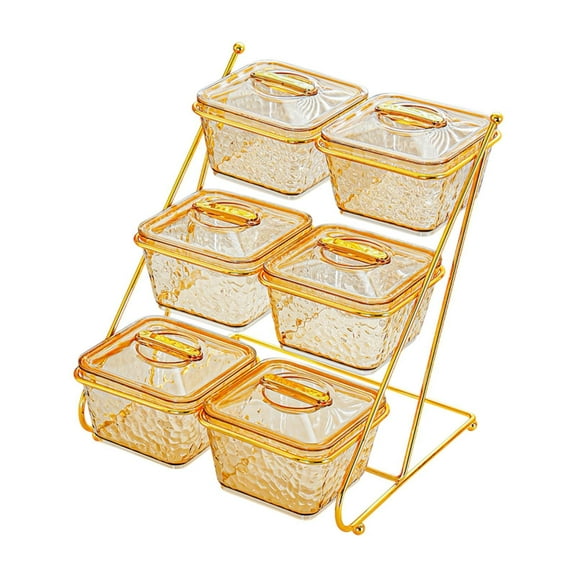 Esquirla 6 Grids Divided Snack Serving Bowl Tray Candy Nuts Dish with Lid Food Storage Box Containers Divided Serving Dishes for Party amber