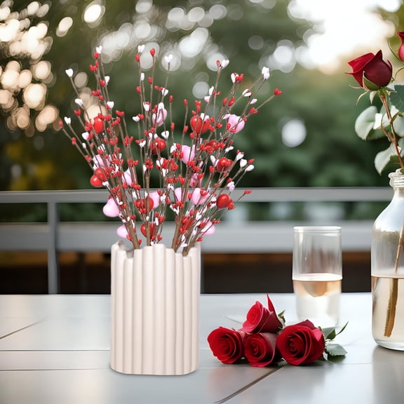 Esquirla 6x Valentines Day Artificial Flowers Bouquet Red and Pink Heart Length 42cm Decoration for Candlelight Dinner Decor Accessory
