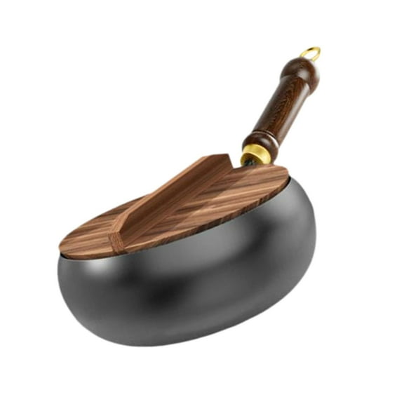 Esquirla 9.45'' Iron Wok Flat Bottom Wok Gas Cookware Induction Cooker Frying Wok Pan Stir Fry Pan for Camping Home Restaurant Kitchen wood lid