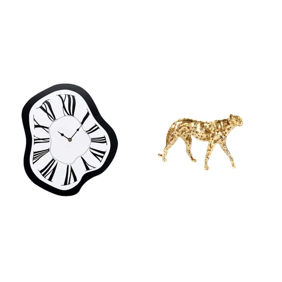 Esquirla Acrylic Distorted Wall Clock Sculpture Unique Creative Melting Clock Decorative Table Centerpiece Luxury Funny Cheetah Figurine Ornament for Office Ho