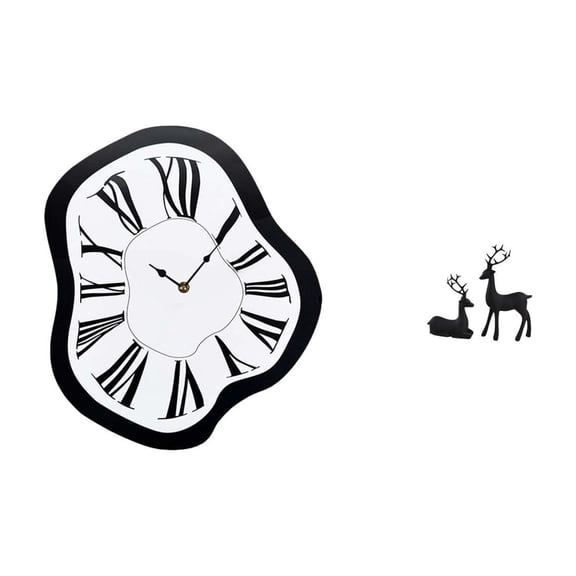 Esquirla Acrylic Distorted Wall Clock Sculpture Unique Creative Melting Clock Resin Reindeer Figurine Luxury Animal Decoration for Living Room Study Shop Deskt