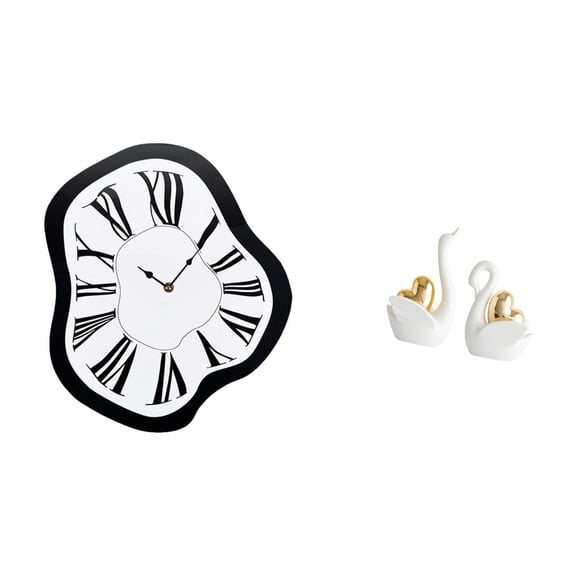 Esquirla Acrylic Luxury Melting Clock And Swan Figurines Unique Creative Wall And Tabletop Decor Distorted Clocks Art Crafts for Desktop Shop And Bookshelf Ent