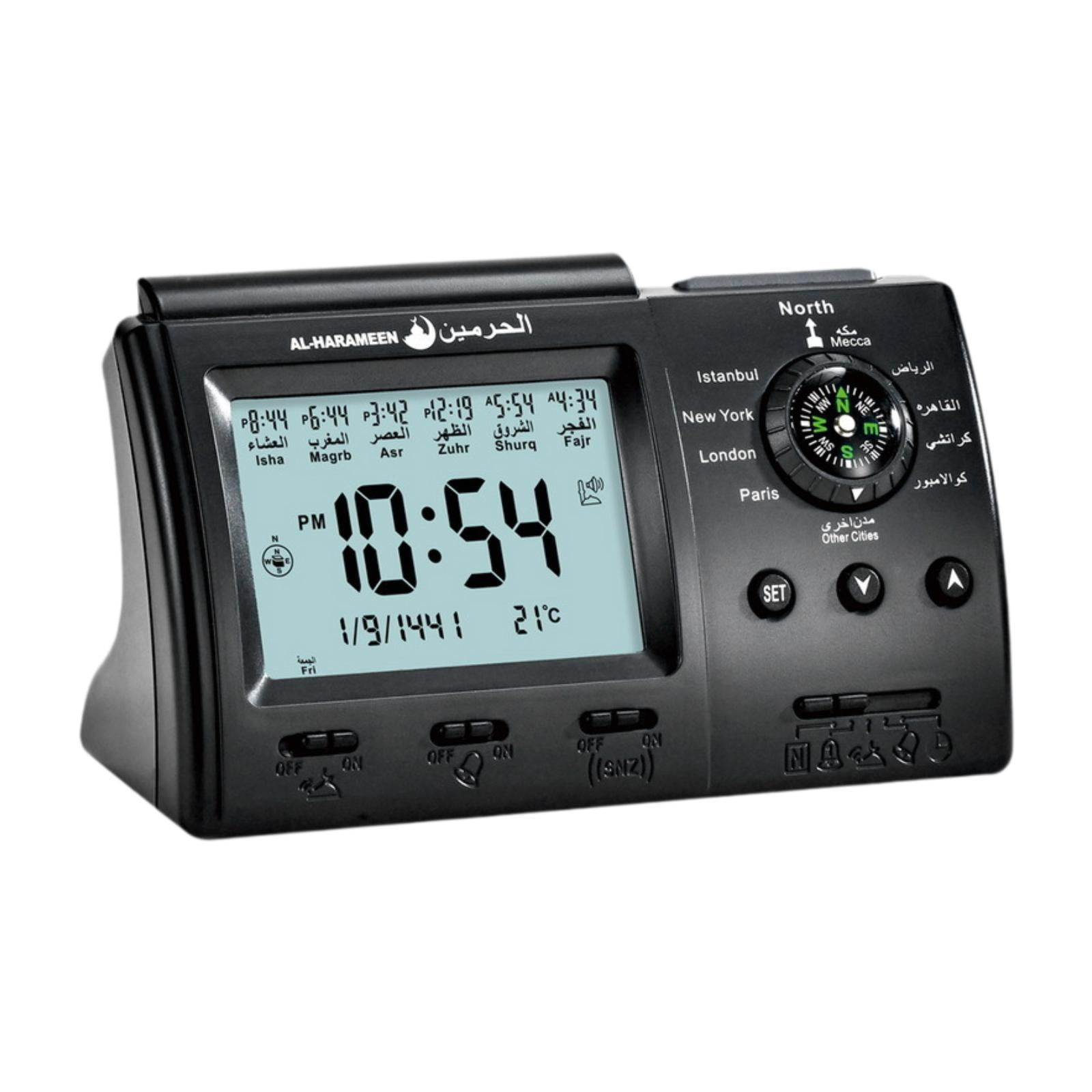 Esquirla Azan Alarm Clock Date Azan Athan Prayer Clock for Living Room Indoor Bedroom Black