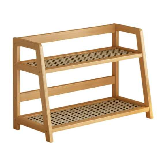 Esquirla Bamboo Double Layer Rack Desk Storage Organizer Plant Stand Decorative Sundries Storage Shelf Ladder for Counter Bedroom Home