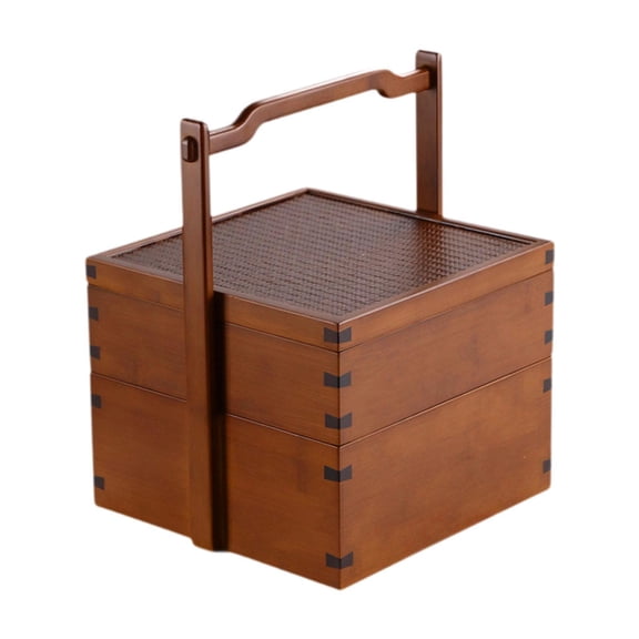 Esquirla Bamboo Food Storage Box Double Layer Basket Organizer Container with Lid And Handle Portable Bamboo Construction Traditional Chinese Style Suitable Fo L