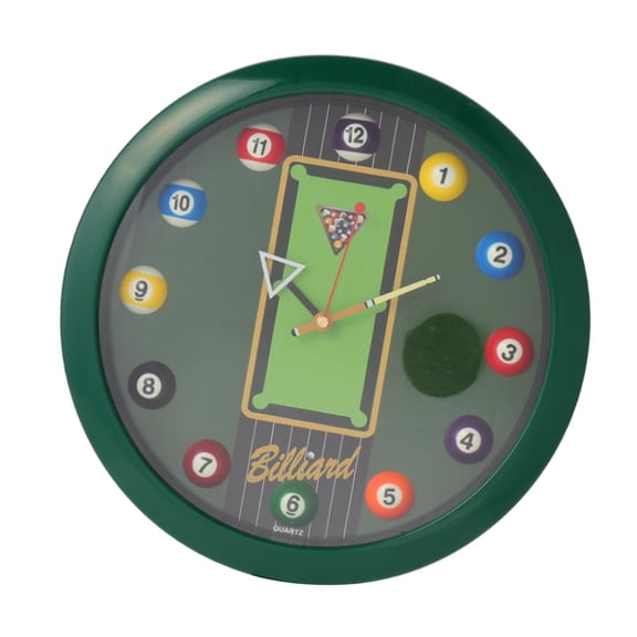 Esquirla Billiard Pool Ball Wall Clock Pool Table Room Wall Clock Creative Decorative Round 11.6" for Club Billiard Hall Game Room Bar Green
