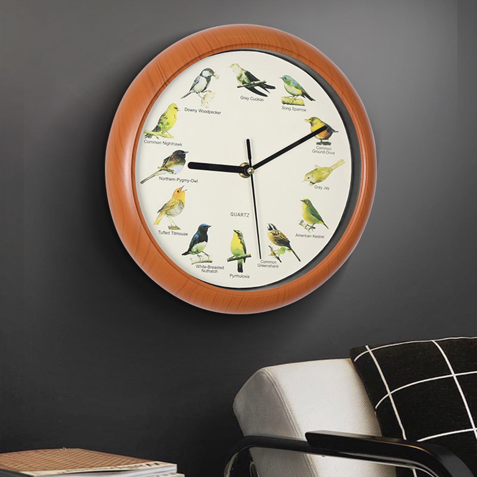 Esquirla Bird Clocks with Sounds Round Clock Quiet that Sing Wall