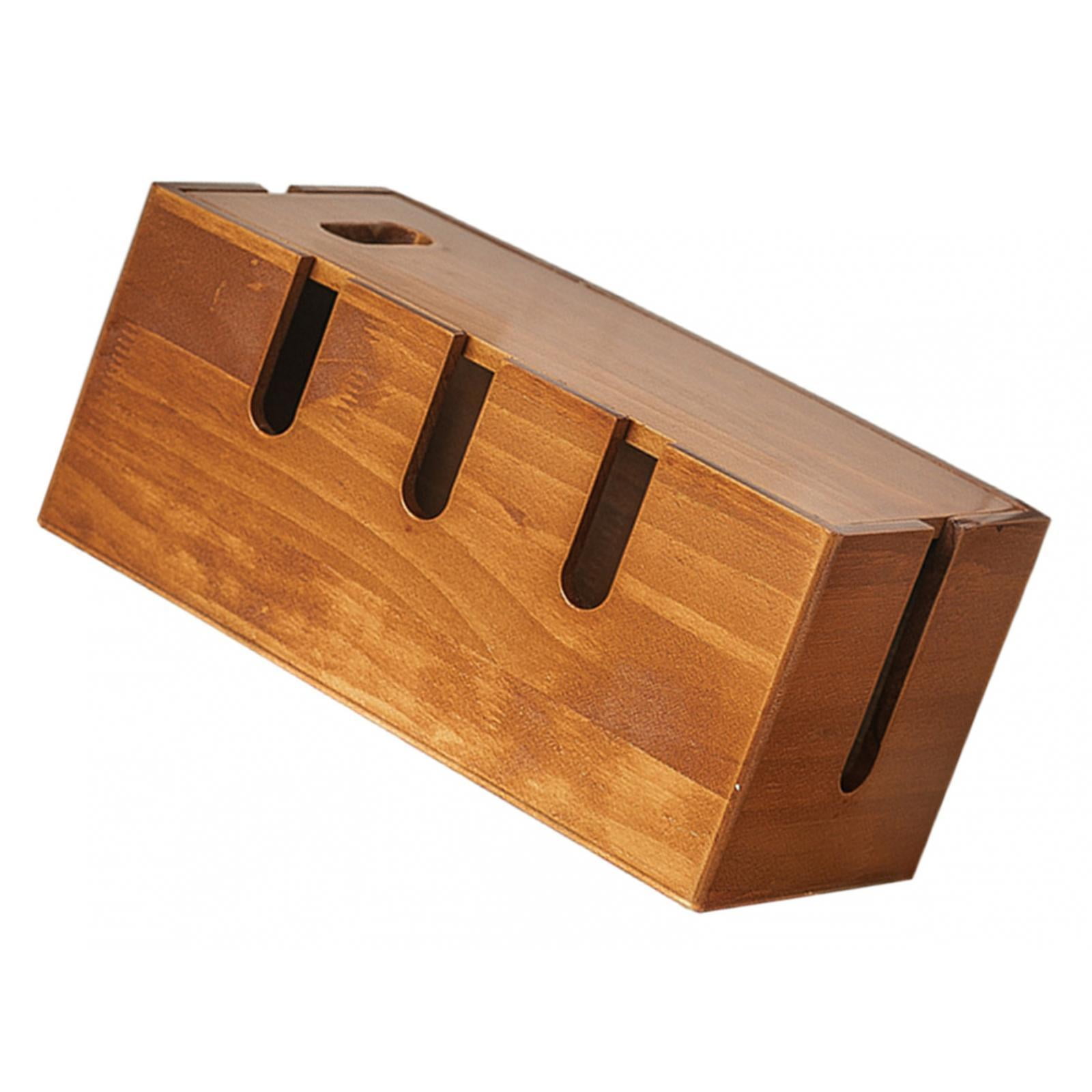 Esquirla Cable Management Box Wood Dustproof Cord Organizer for Desk Wire Organizer for Power Outlets Power Strips Home Office USB Hub