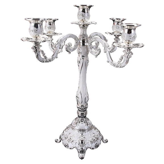 Esquirla Candlestick Holder, 3/5 Candelabra European Style Metal Candle Holder for Holiday Dining Room Decoration Wedding Centerpiece - 5 Arm Silver